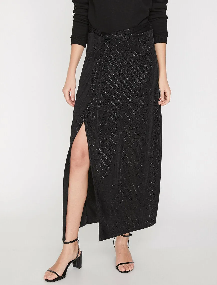 11901 Black Slit Detailed Maxi Skirt