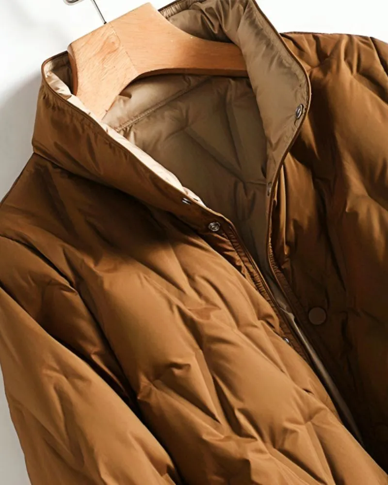 Adele | Cozy Chic Quilted Long Winter Coat with Stand Collar