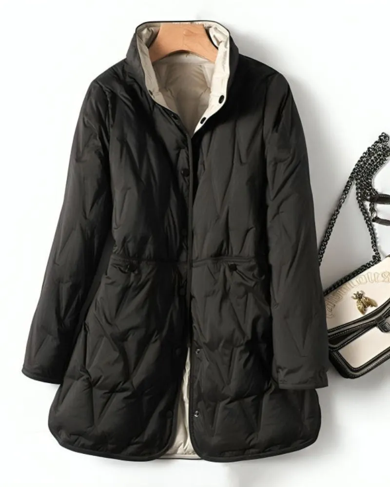 Adele | Cozy Chic Quilted Long Winter Coat with Stand Collar