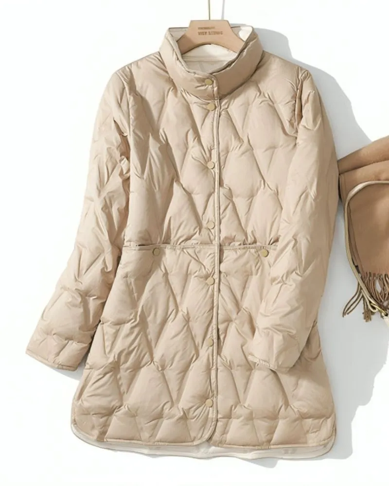Adele | Cozy Chic Quilted Long Winter Coat with Stand Collar