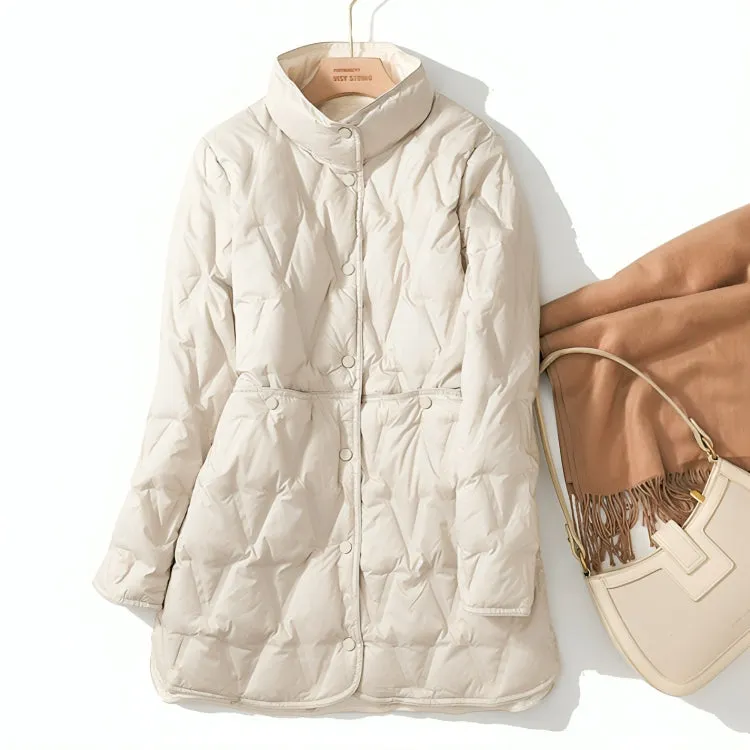 Adele | Cozy Chic Quilted Long Winter Coat with Stand Collar