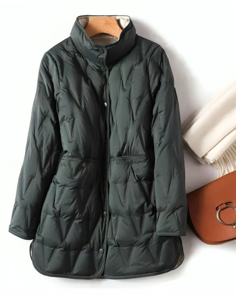 Adele | Cozy Chic Quilted Long Winter Coat with Stand Collar