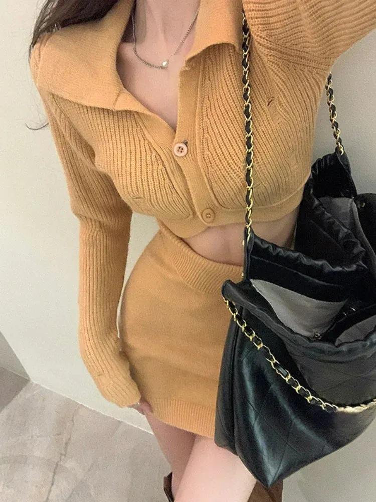 Aiertu BACK TO SCHOOL OUTFIT Knitted 2 Piece Dress Set Dress Women Autumn Casual Long Sleeve Korean Style Sweater Suit Office Lady Elegant Y2k Chic Sets
