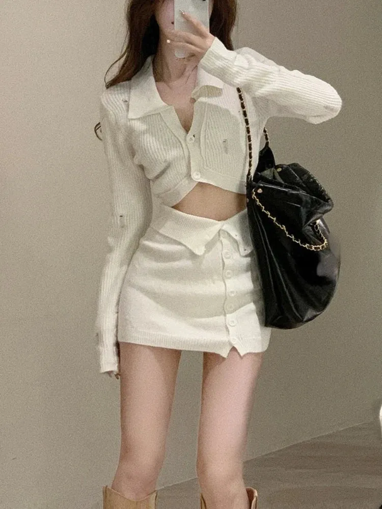 Aiertu BACK TO SCHOOL OUTFIT Knitted 2 Piece Dress Set Dress Women Autumn Casual Long Sleeve Korean Style Sweater Suit Office Lady Elegant Y2k Chic Sets