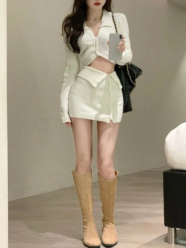 Aiertu BACK TO SCHOOL OUTFIT Knitted 2 Piece Dress Set Dress Women Autumn Casual Long Sleeve Korean Style Sweater Suit Office Lady Elegant Y2k Chic Sets