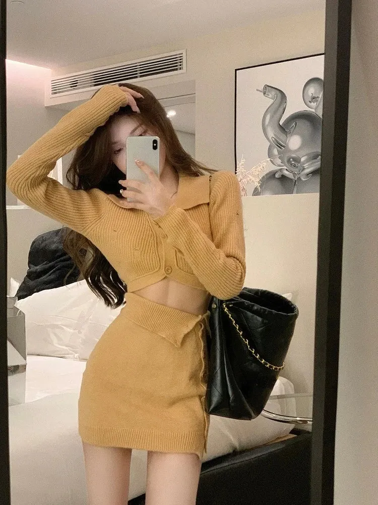 Aiertu BACK TO SCHOOL OUTFIT Knitted 2 Piece Dress Set Dress Women Autumn Casual Long Sleeve Korean Style Sweater Suit Office Lady Elegant Y2k Chic Sets