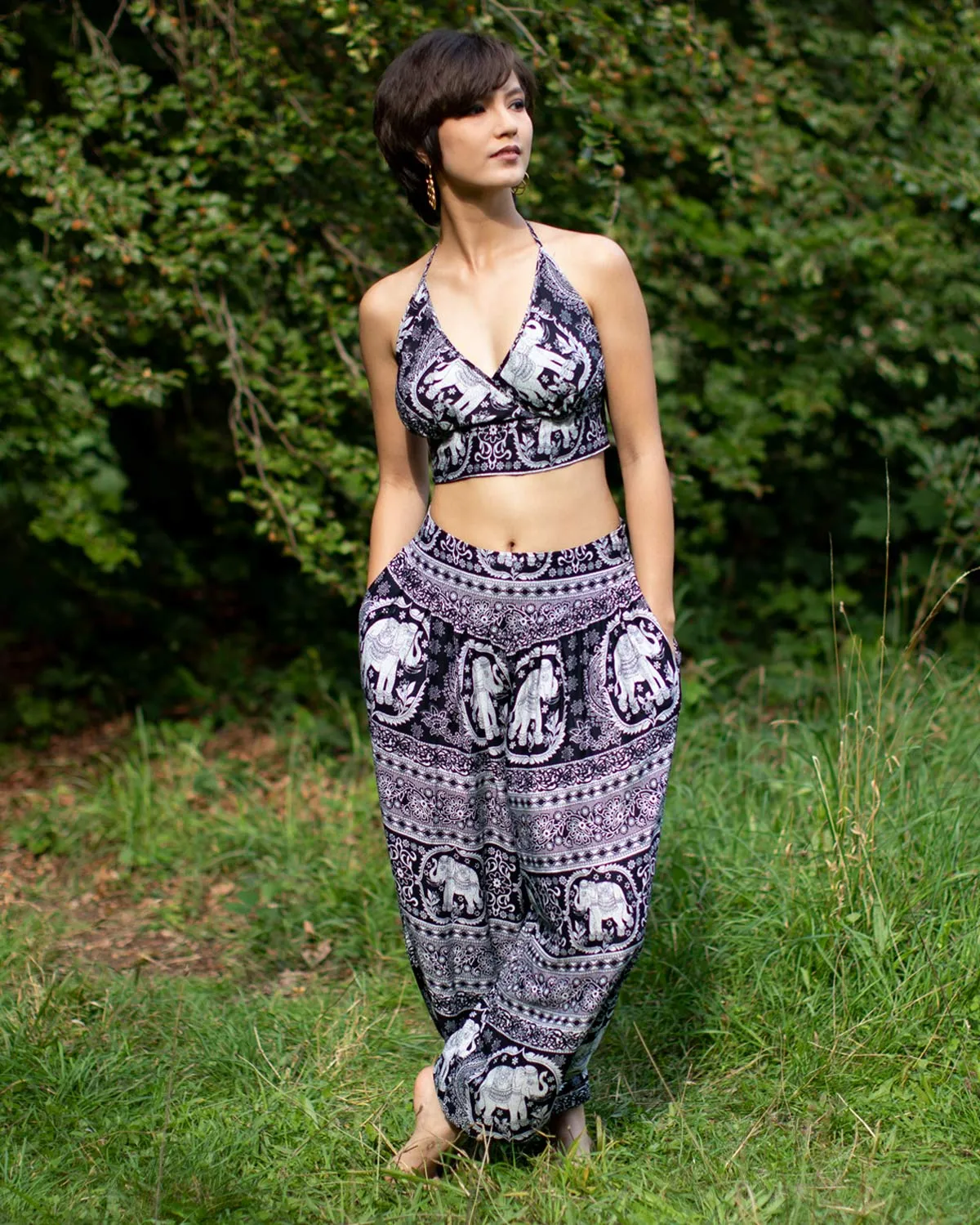 ALADDIN ELEPHANT HAREM HIGH CROTCH PANTS BLACK