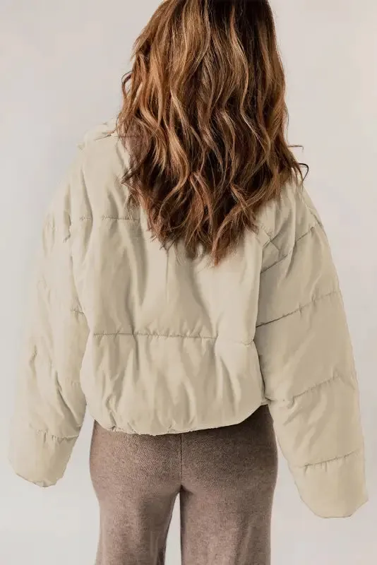 Apricot Puffer Coat - Zip Up Drawstring Hem