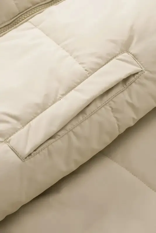 Apricot Puffer Coat - Zip Up Drawstring Hem