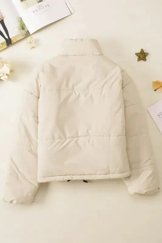 Apricot Puffer Coat - Zip Up Drawstring Hem