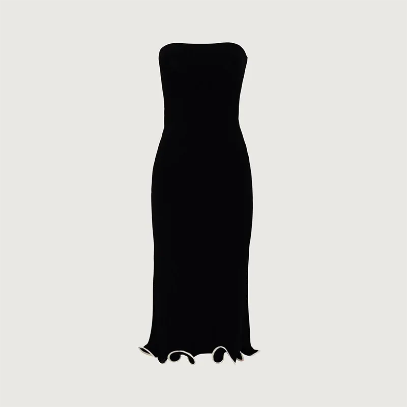 Black Friday Joskaa Autumn New Knitted Mini Dress For Women Fungus Contrast Color Slim Sweater Dress Elegant Female Party Clothes Long Sleeve