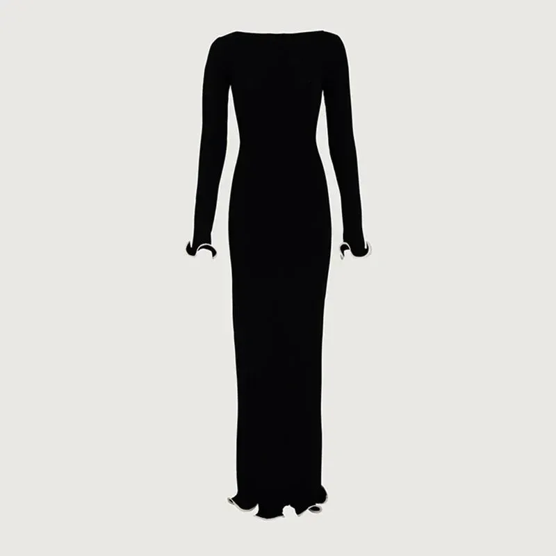 Black Friday Joskaa Autumn New Knitted Mini Dress For Women Fungus Contrast Color Slim Sweater Dress Elegant Female Party Clothes Long Sleeve