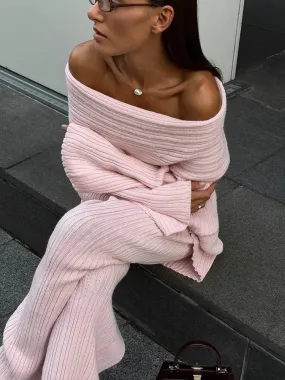 Black Friday Joskaa Elegant One-Shoulder Knitted Dress For Women Loose Sexy Rib knit Sweater Autumn Winter Midi Dresses Female Long Sleeve