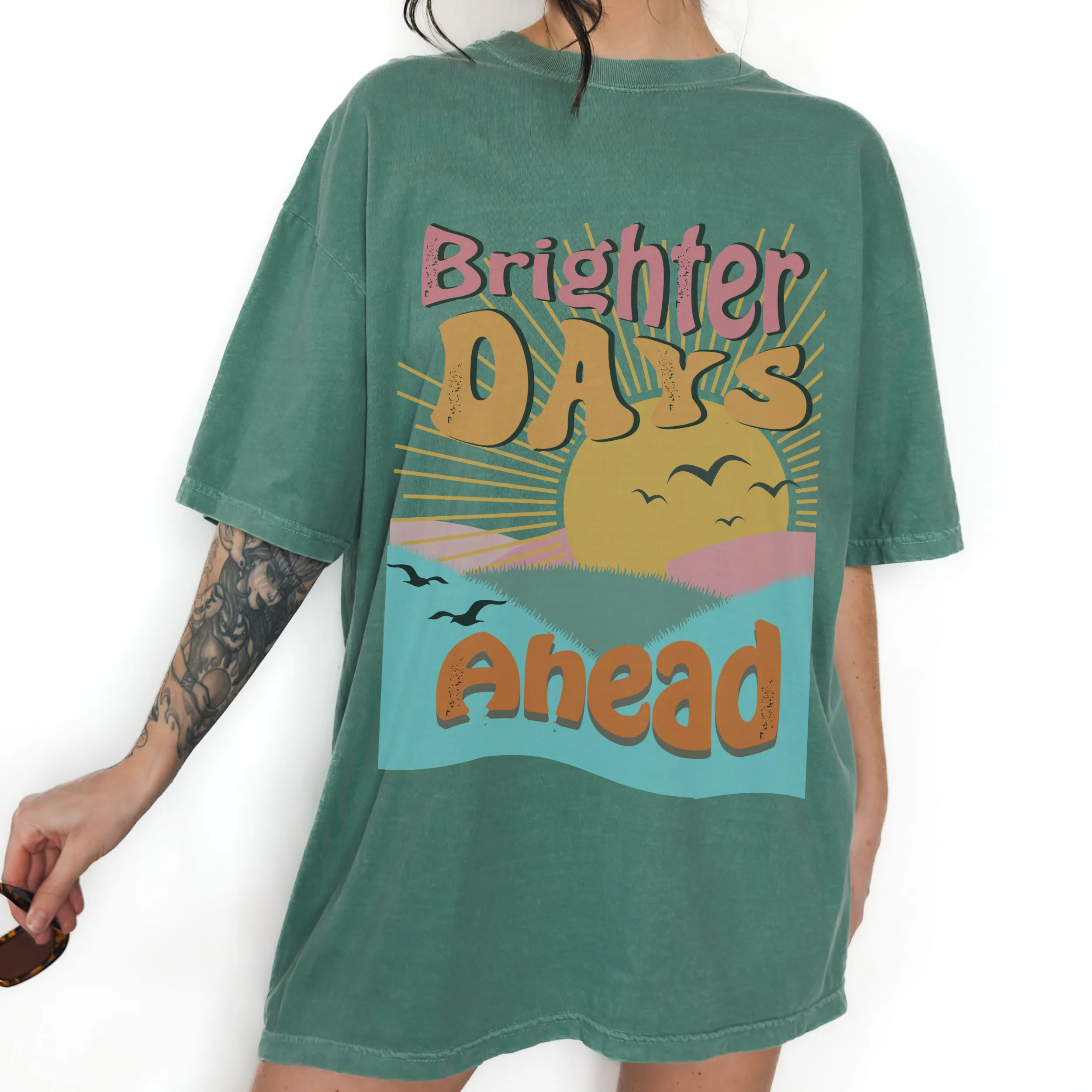 Brighter Days Ahead Comfort Colors® T-Shirt, T-Shirt Dress, Faded Graphic Design Tee, Oversized print, BOHO, Summer T-Shirt, Gift for Mom