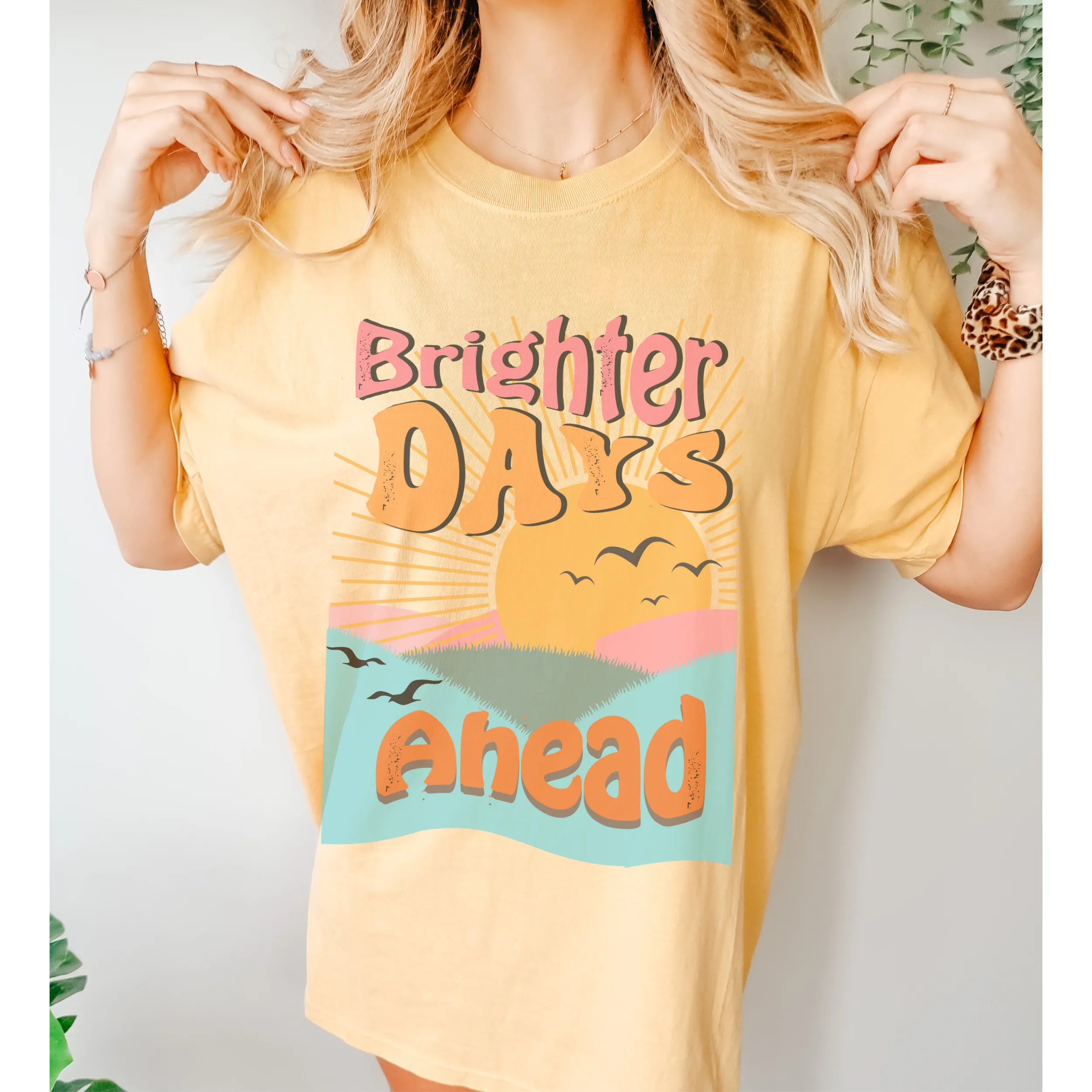 Brighter Days Ahead Comfort Colors® T-Shirt, T-Shirt Dress, Faded Graphic Design Tee, Oversized print, BOHO, Summer T-Shirt, Gift for Mom
