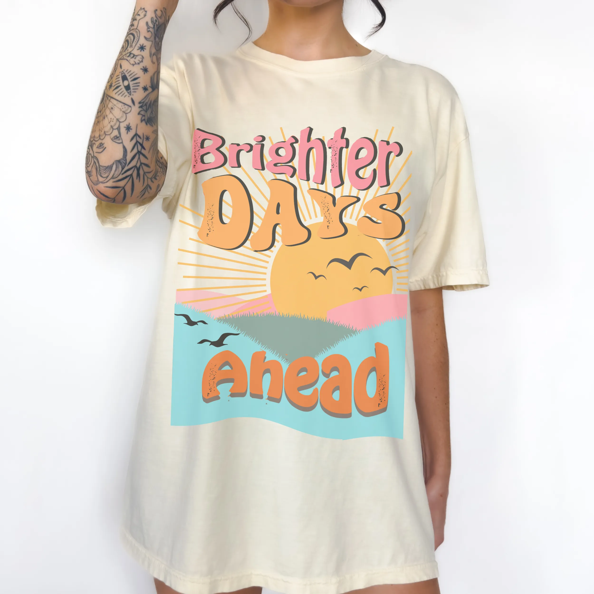 Brighter Days Ahead Comfort Colors® T-Shirt, T-Shirt Dress, Faded Graphic Design Tee, Oversized print, BOHO, Summer T-Shirt, Gift for Mom