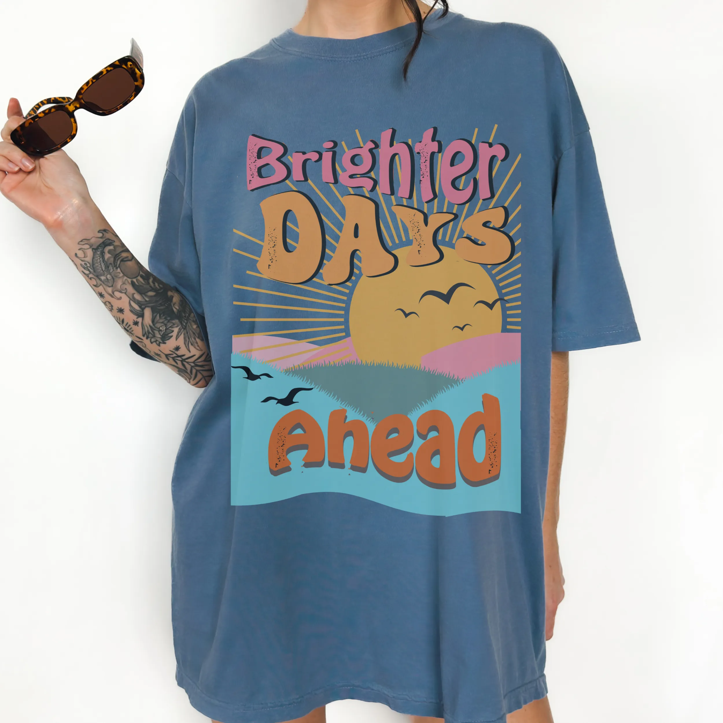 Brighter Days Ahead Comfort Colors® T-Shirt, T-Shirt Dress, Faded Graphic Design Tee, Oversized print, BOHO, Summer T-Shirt, Gift for Mom