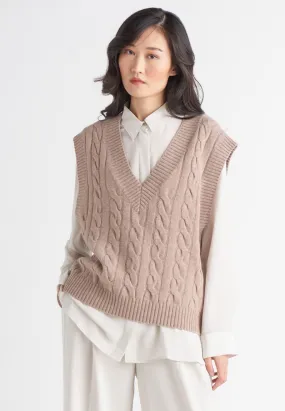 Cable Knit Sweater Vest - Taupe