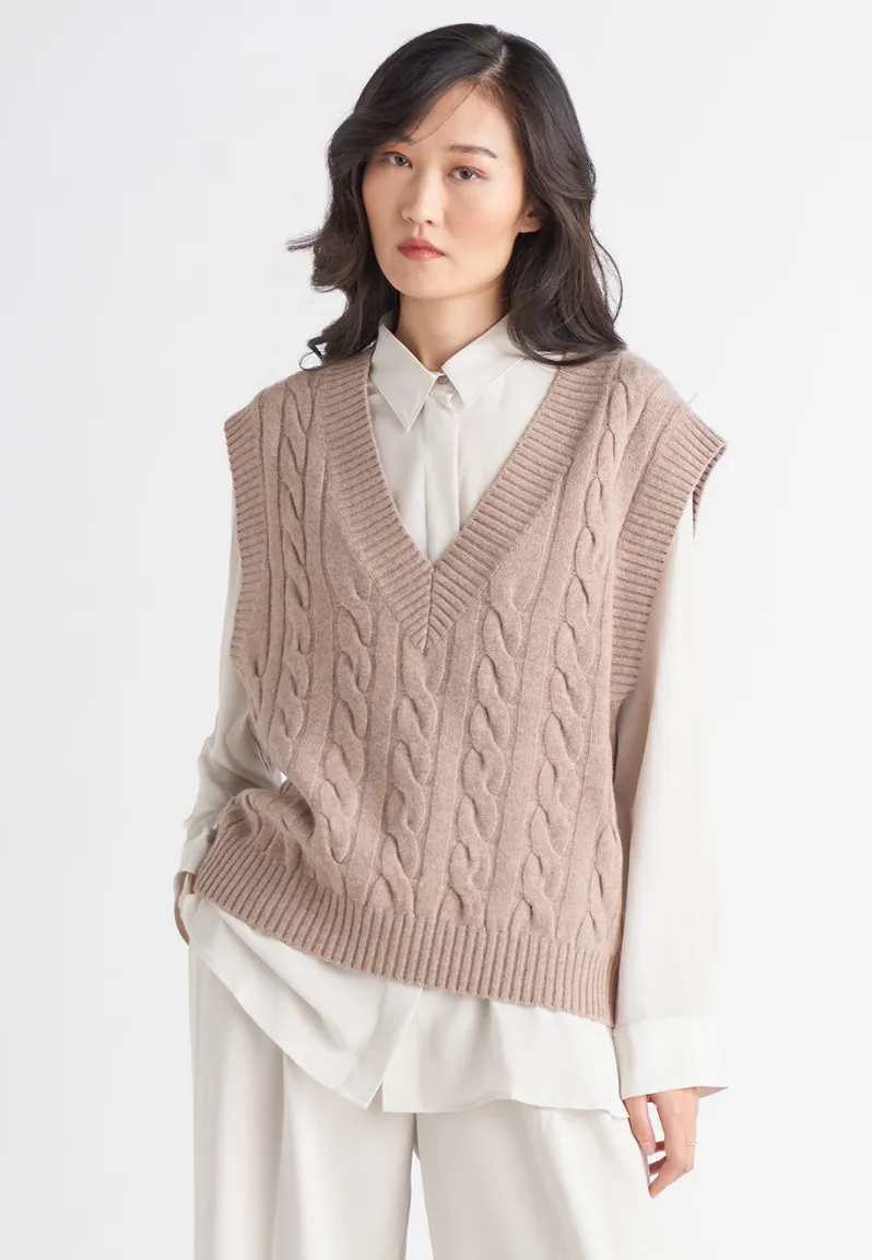 Cable Knit Sweater Vest - Taupe
