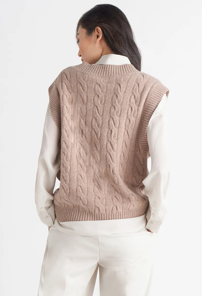 Cable Knit Sweater Vest - Taupe
