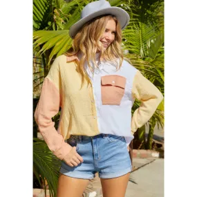 Color Block Textured Drop Shoulder Shacket