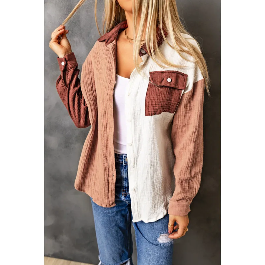 Color Block Textured Drop Shoulder Shacket