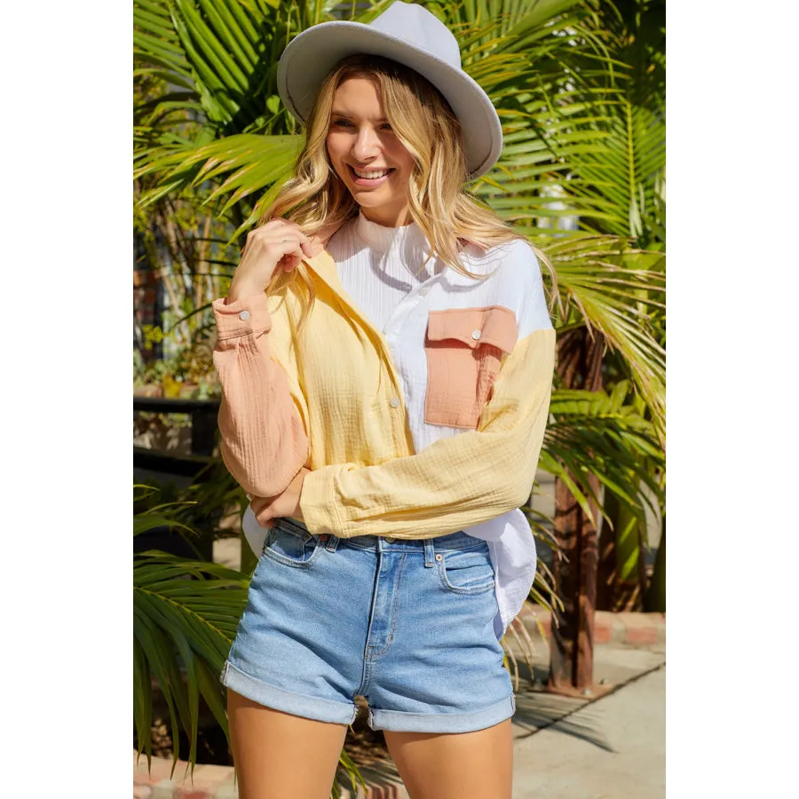 Color Block Textured Drop Shoulder Shacket