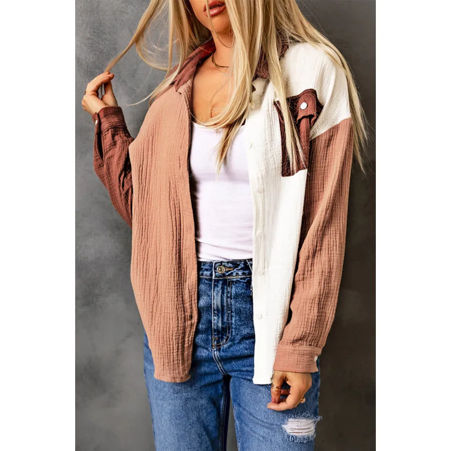Color Block Textured Drop Shoulder Shacket