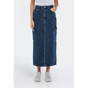 Dark Blue Maxi Back Slit Denim Skirt