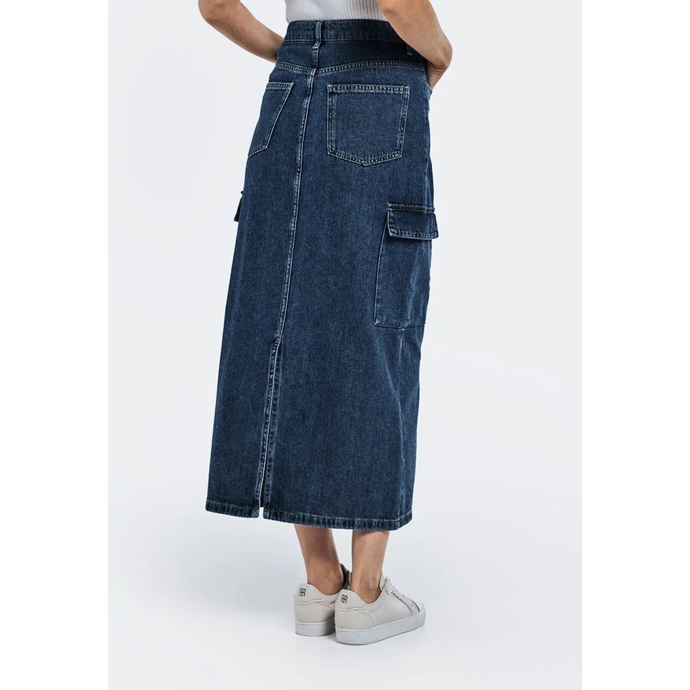 Dark Blue Maxi Back Slit Denim Skirt