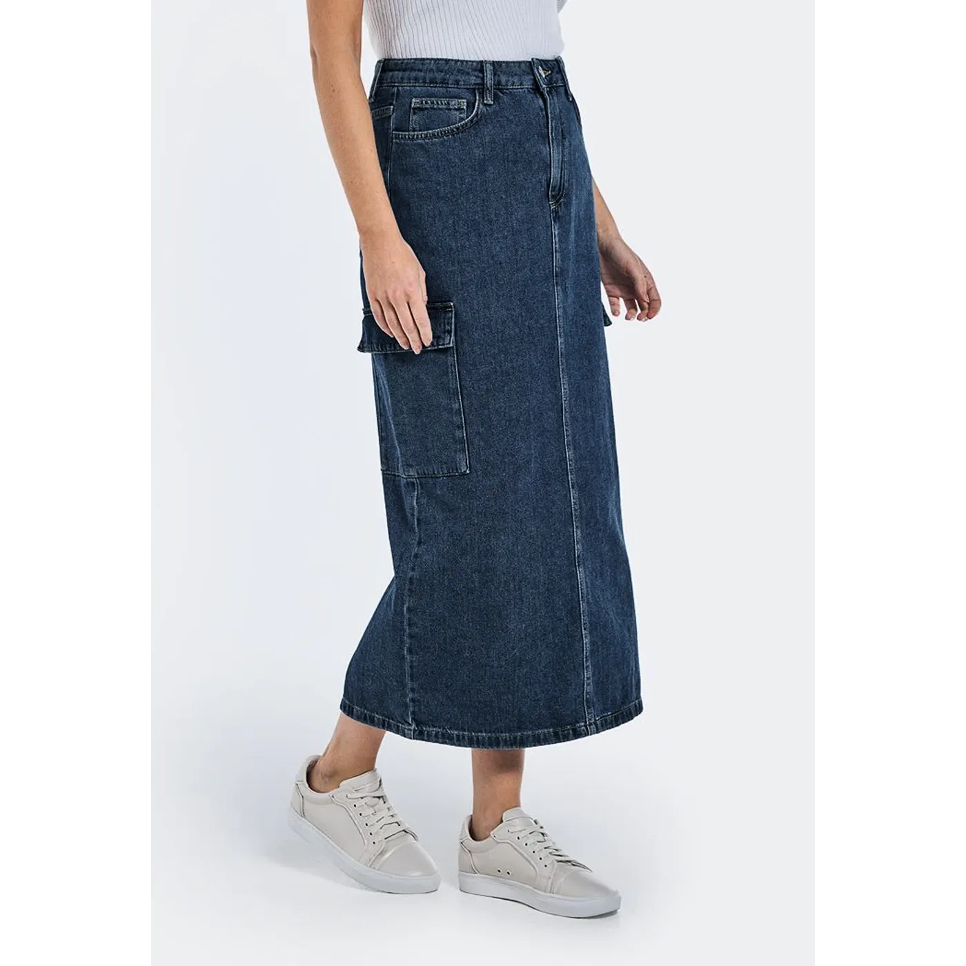 Dark Blue Maxi Back Slit Denim Skirt