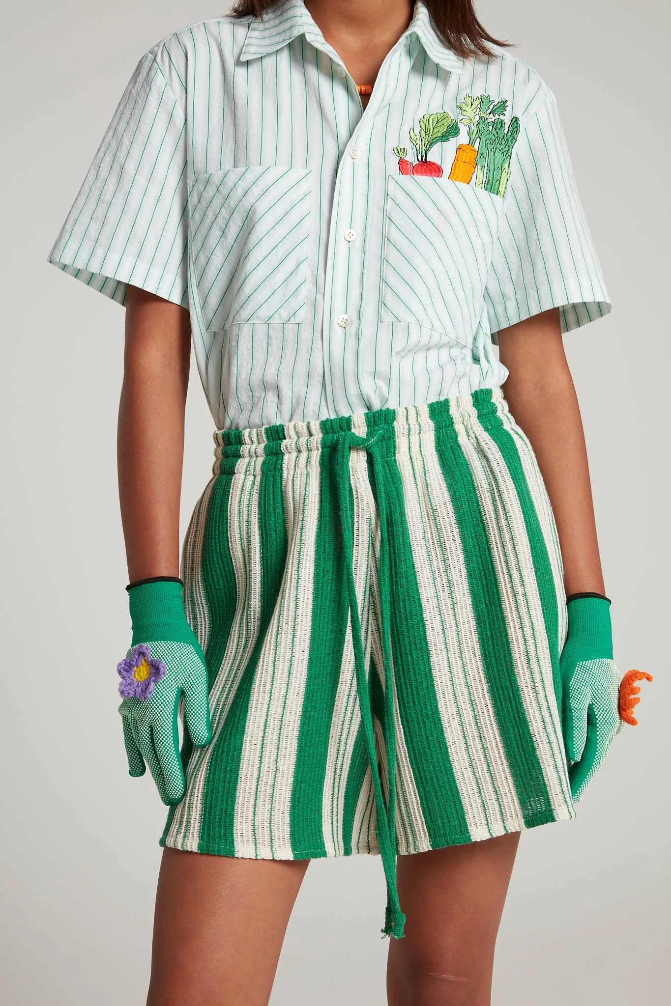 Embroidered Short Sleeve Cropped Shirt