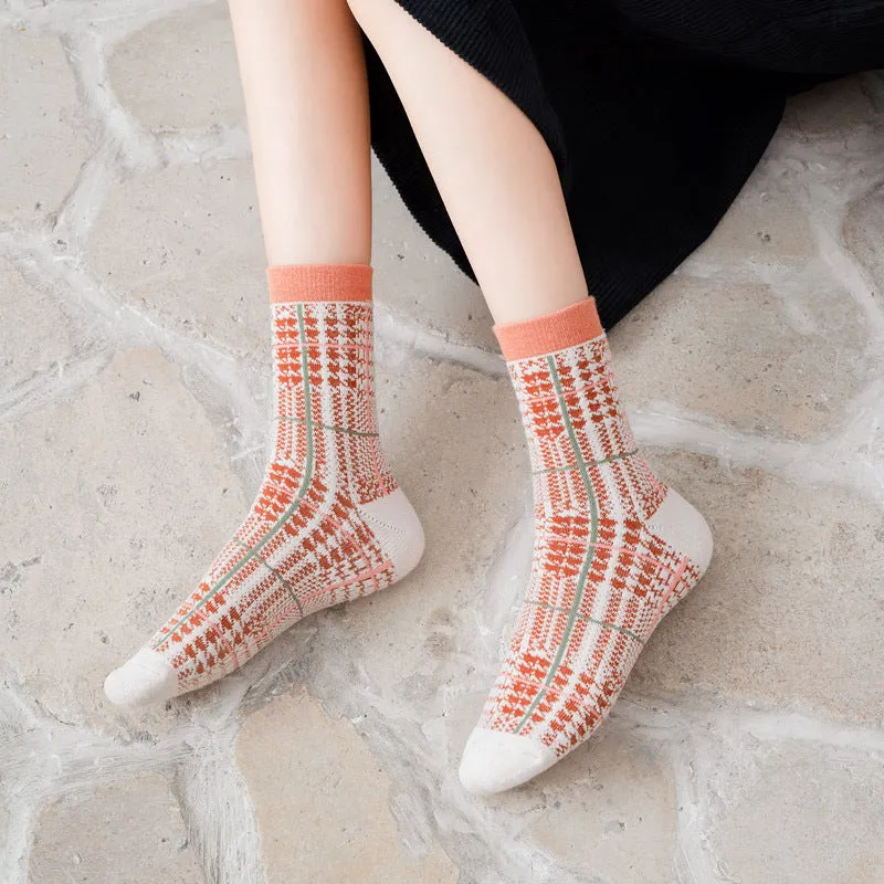 FloralFrost Mid-Calf Cotton Women's Socks