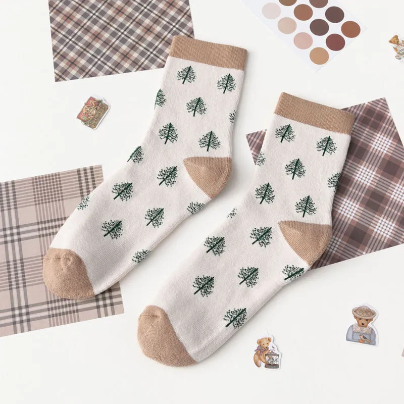 FloralFrost Mid-Calf Cotton Women's Socks