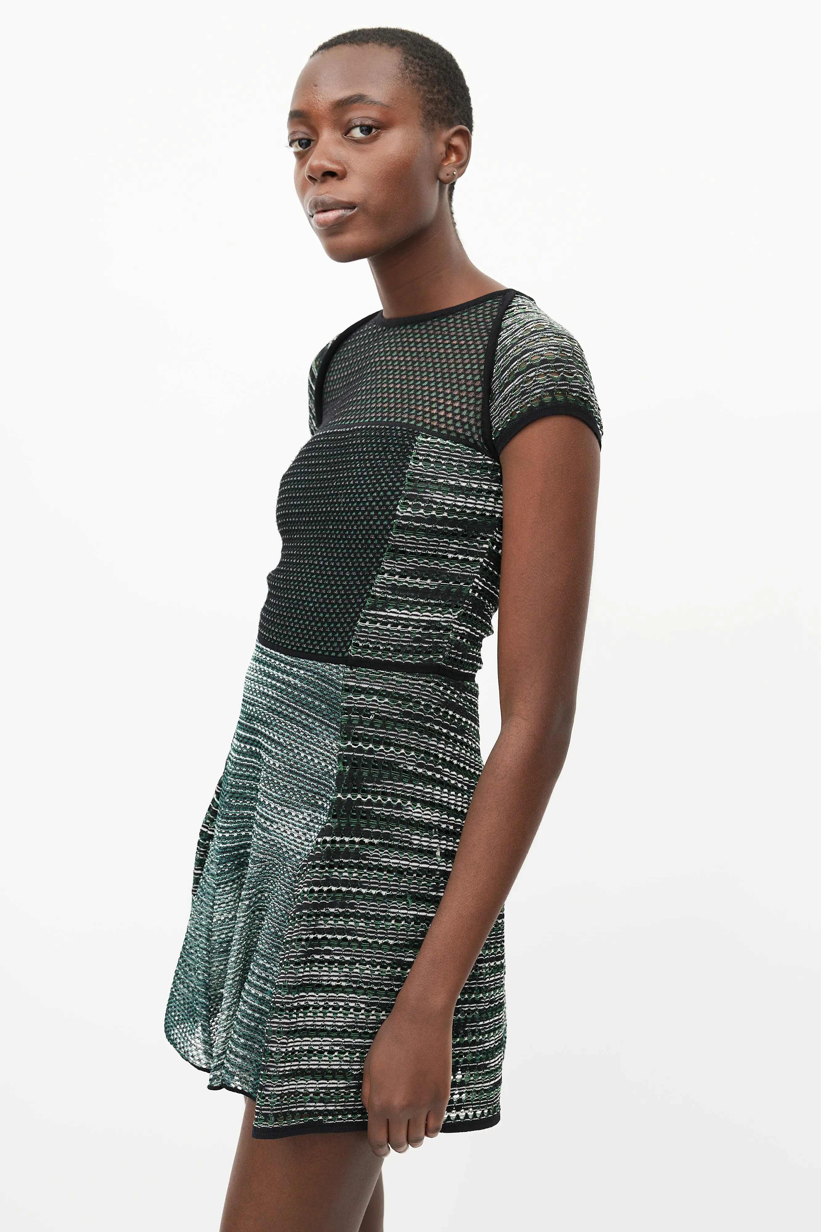 Green & White Mesh Knit Dress