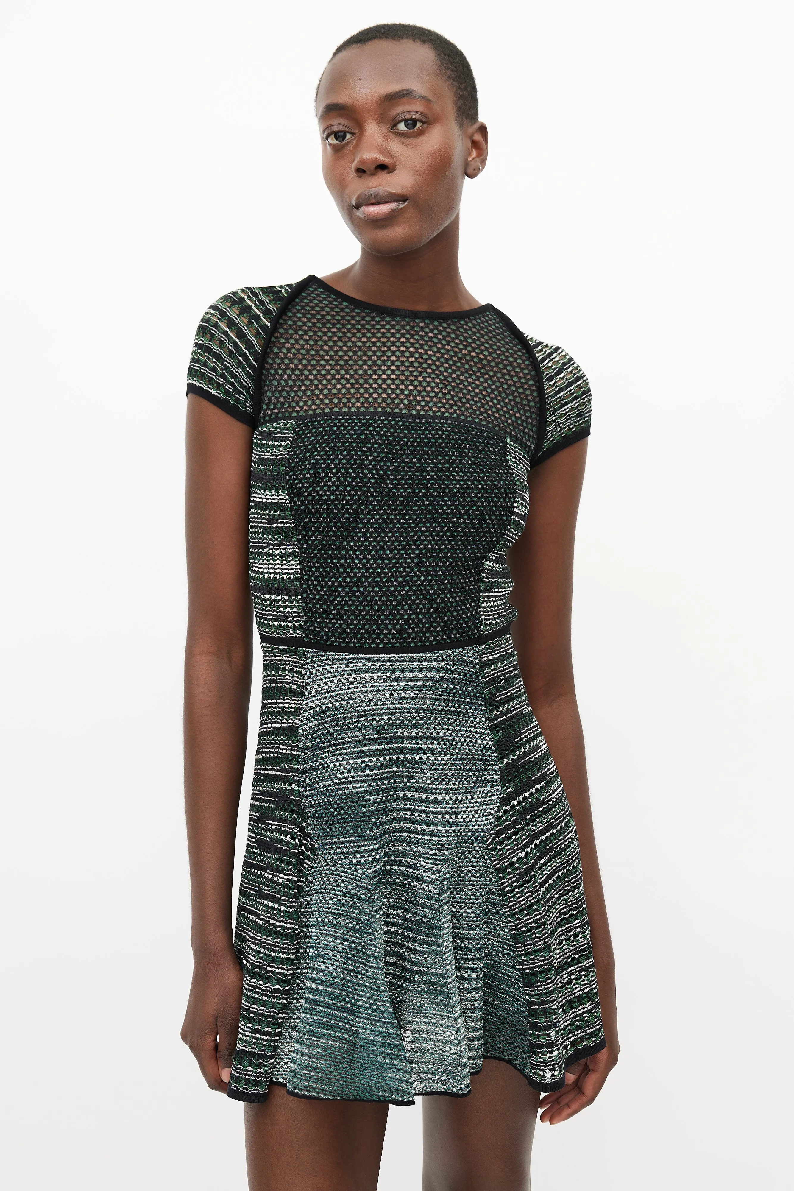 Green & White Mesh Knit Dress