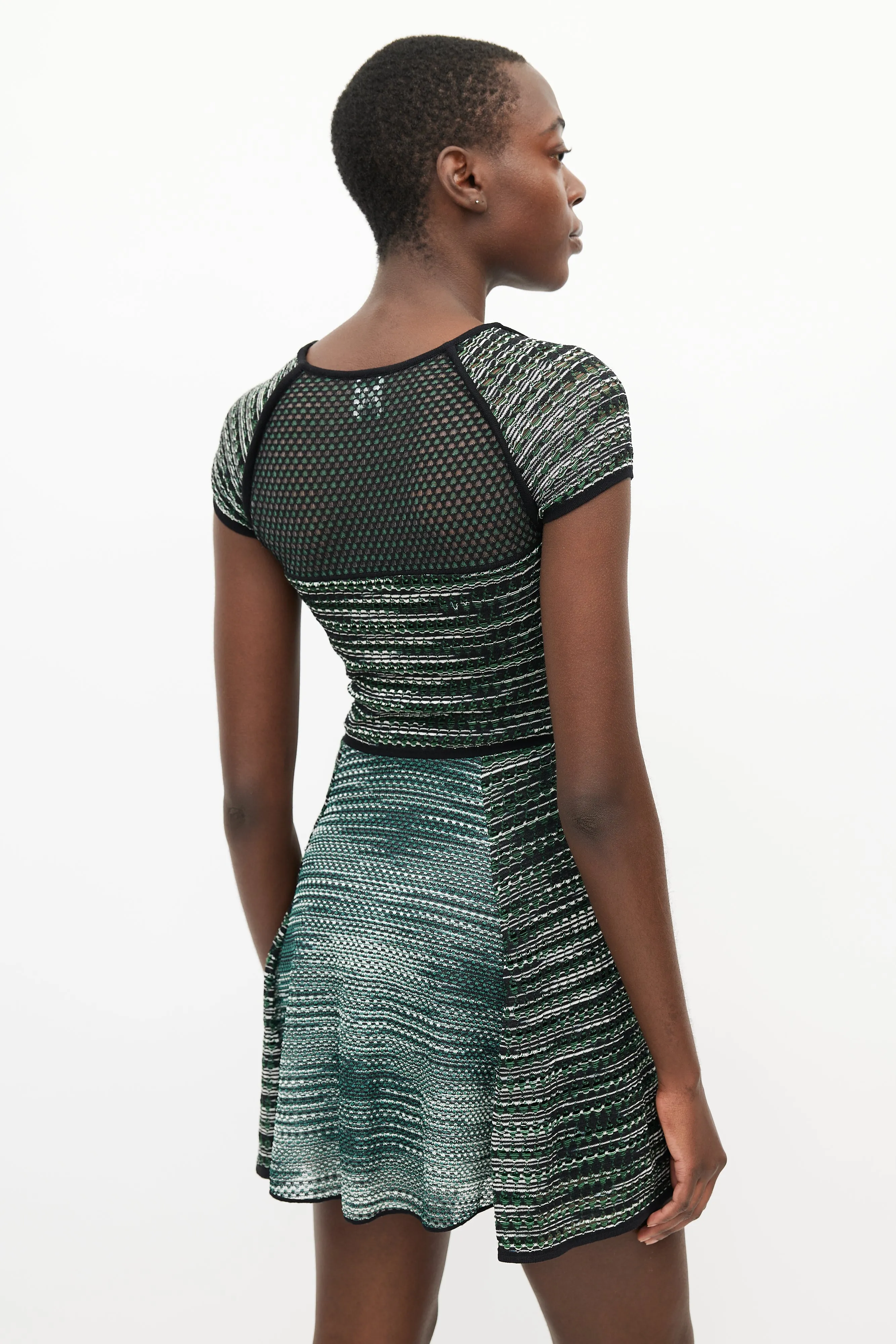 Green & White Mesh Knit Dress