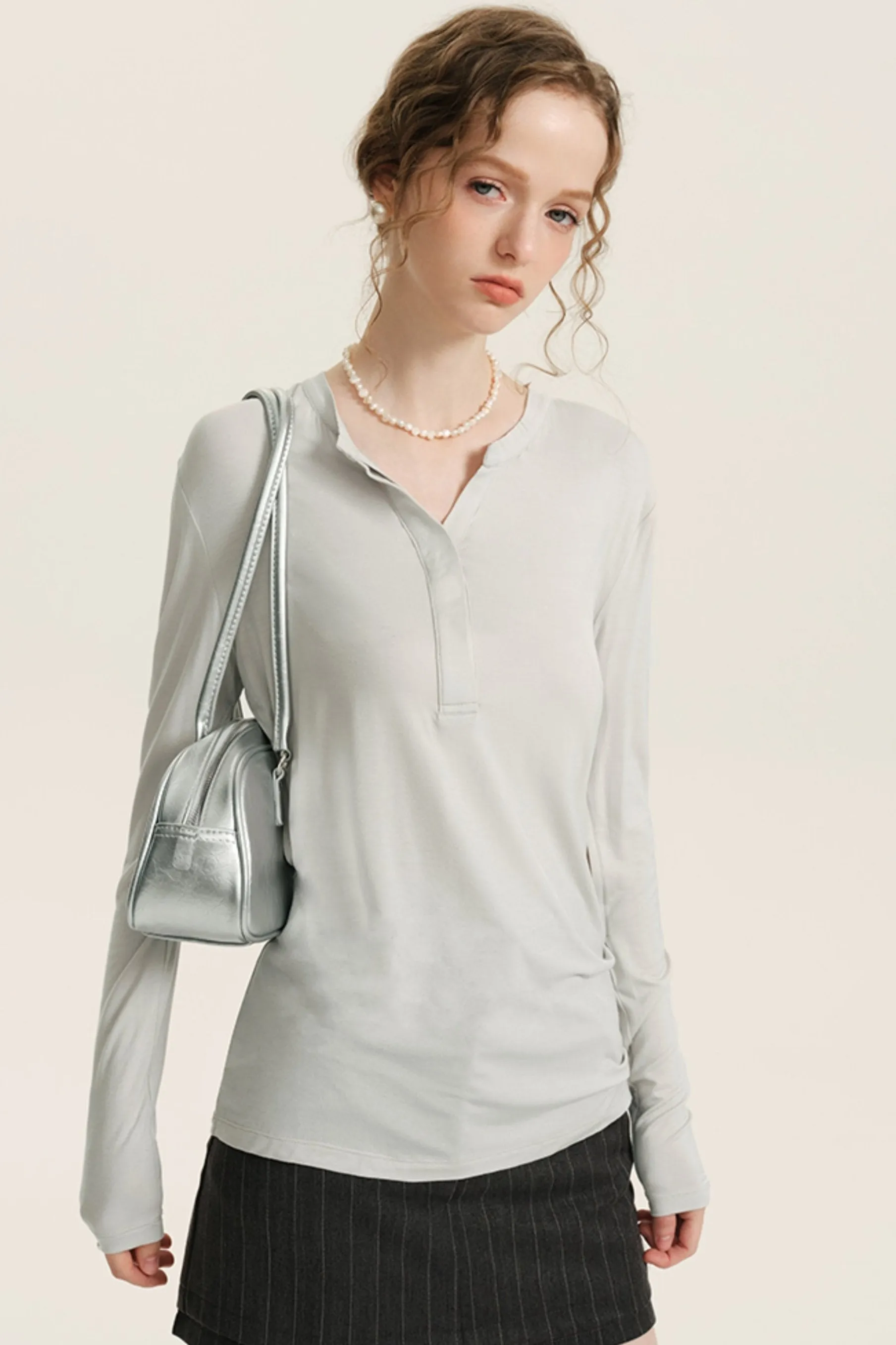 Henley Wool Open Sleeve T-Shirt