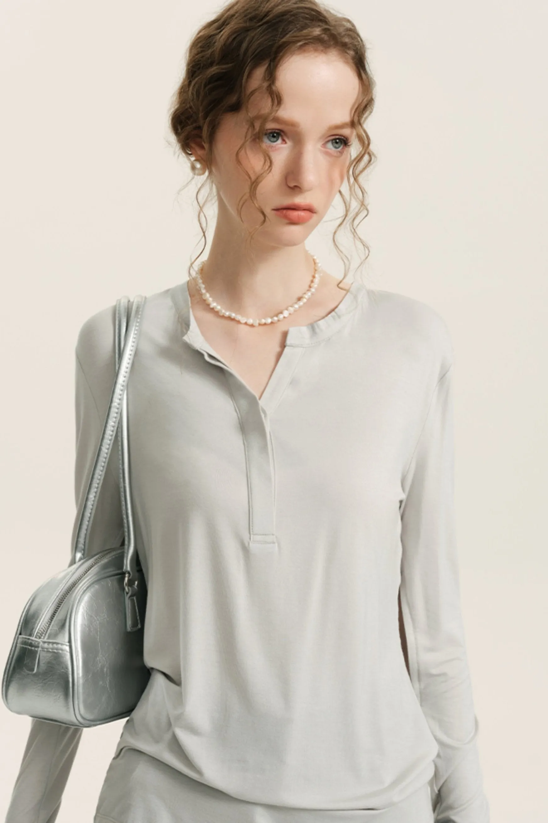 Henley Wool Open Sleeve T-Shirt