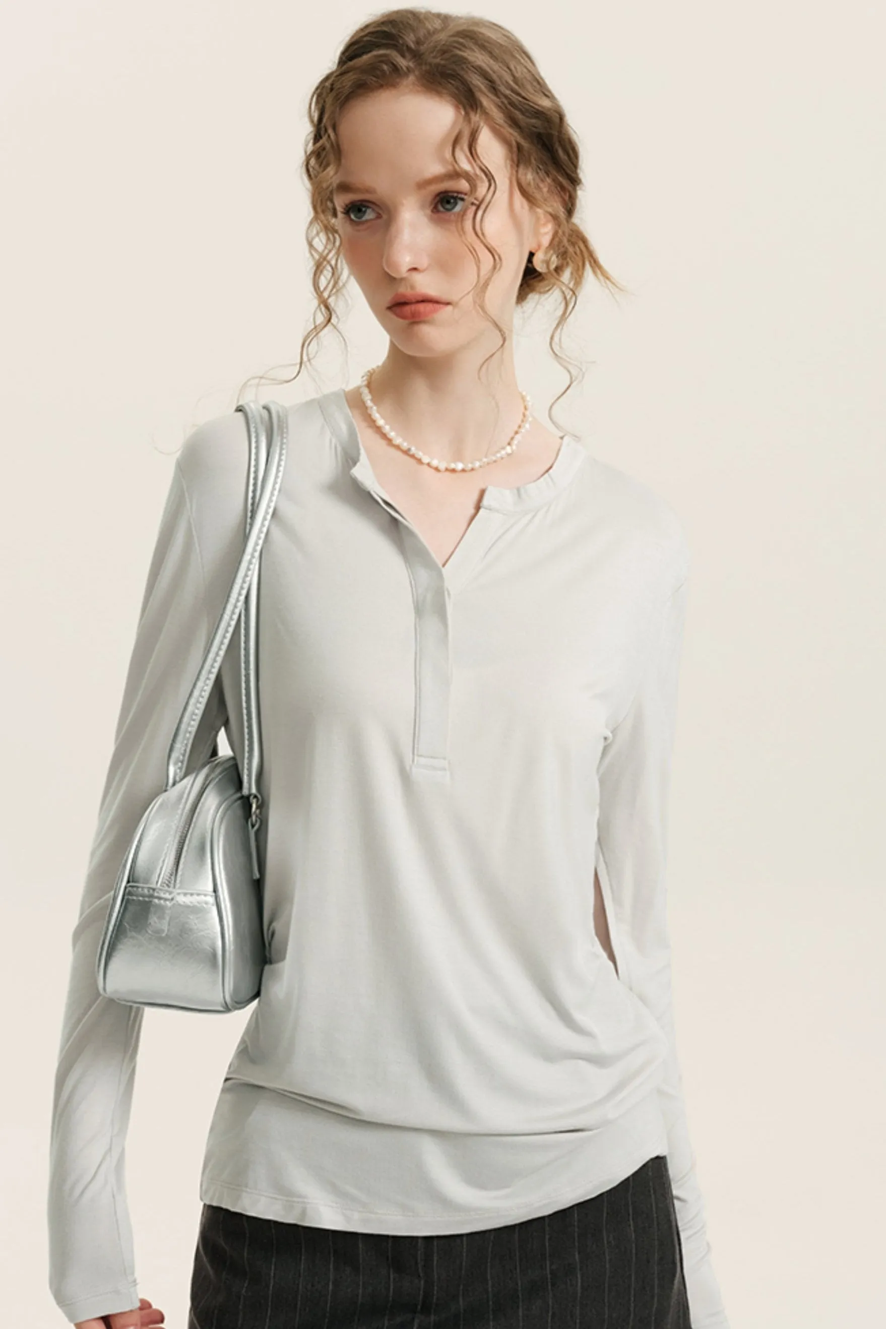 Henley Wool Open Sleeve T-Shirt