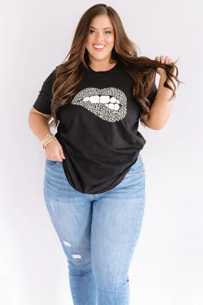 Leopard Lips Shift Tee In Black Curves