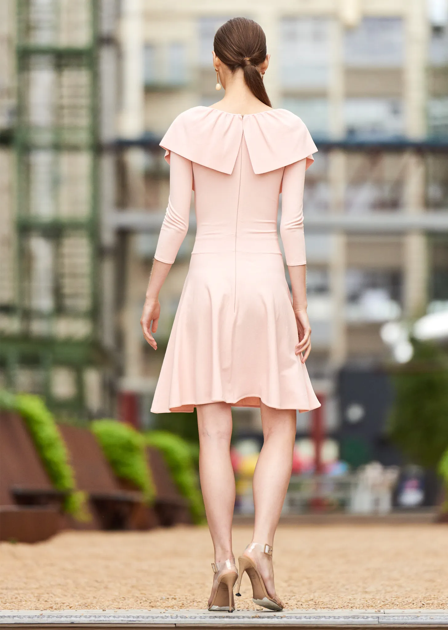 Loraina - Ruffled Milano Knit V-Neck Dress