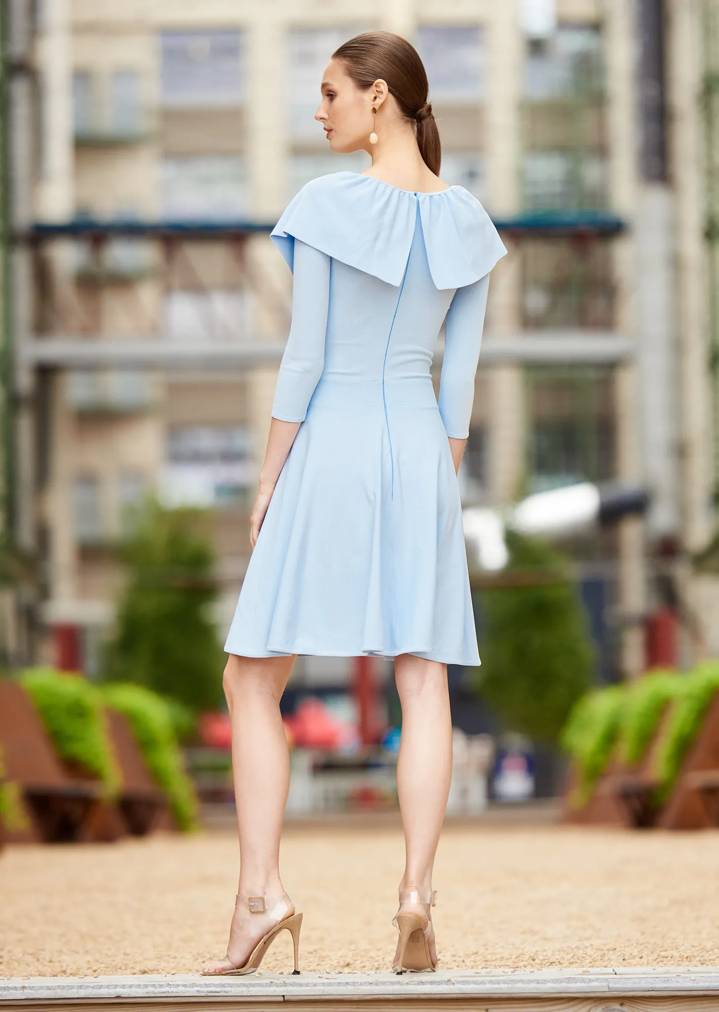 Loraina - Ruffled Milano Knit V-Neck Dress