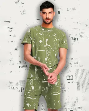 Men Printed Olive Green  Co-ord Set