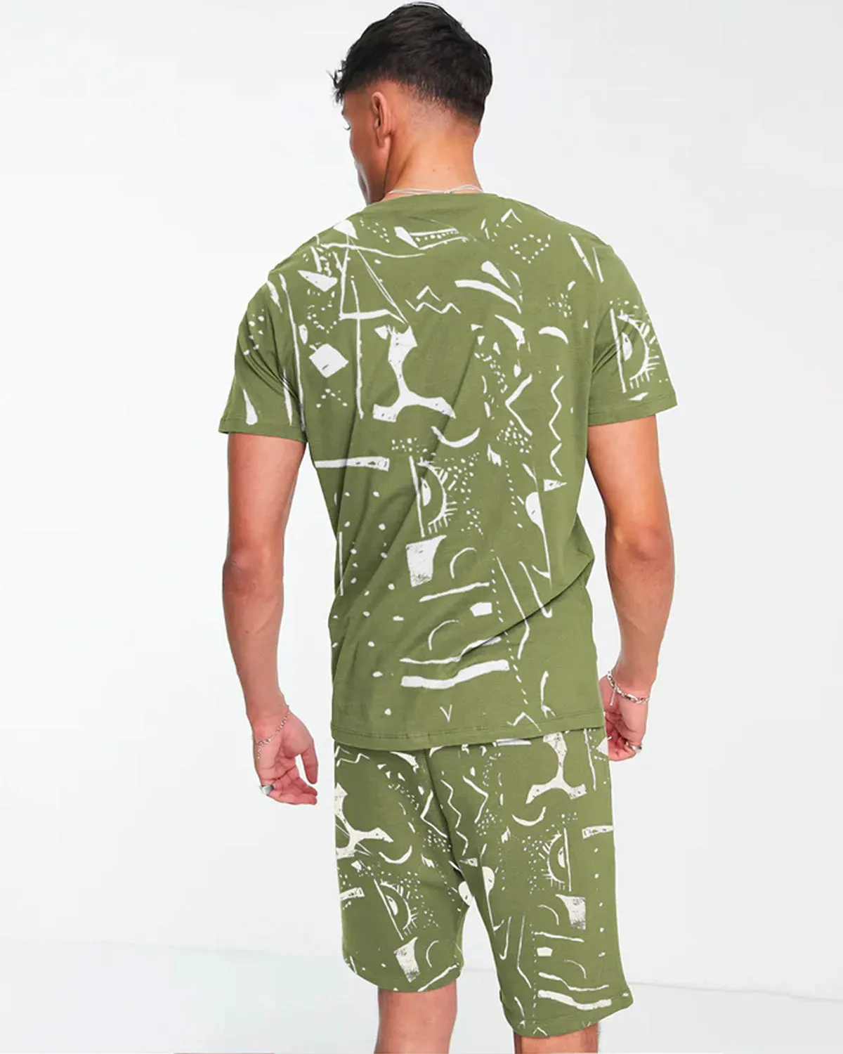 Men Printed Olive Green  Co-ord Set