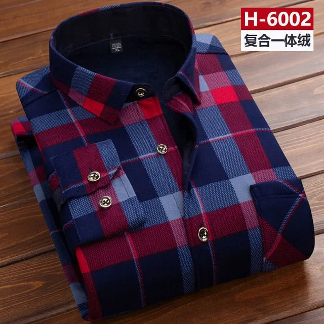 Men thermal shirt Winter Thick Flannel Warm Plaid Dress Shirts Long Sleeve Men's Work Shirts Casual Slim Fit thermo shirts 6XL
