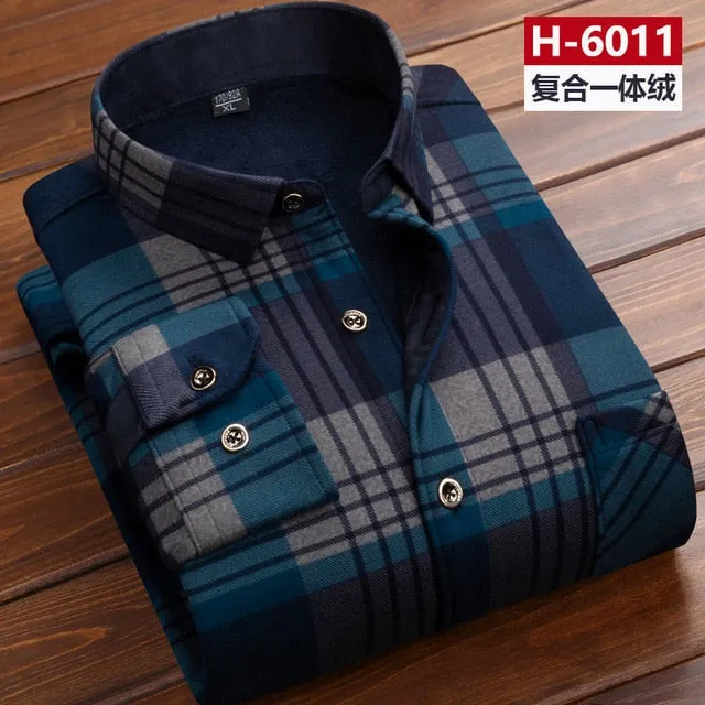 Men thermal shirt Winter Thick Flannel Warm Plaid Dress Shirts Long Sleeve Men's Work Shirts Casual Slim Fit thermo shirts 6XL