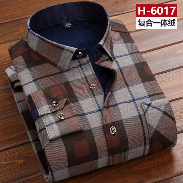 Men thermal shirt Winter Thick Flannel Warm Plaid Dress Shirts Long Sleeve Men's Work Shirts Casual Slim Fit thermo shirts 6XL