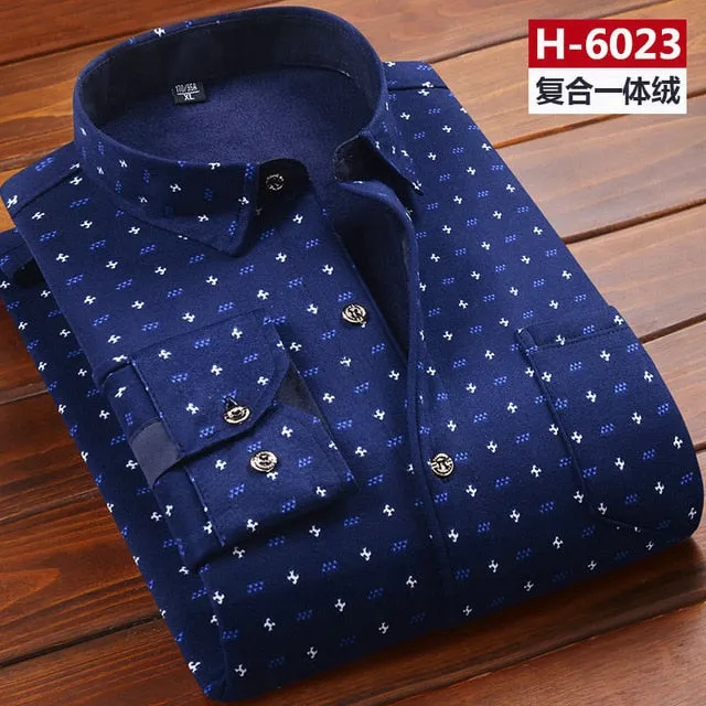 Men thermal shirt Winter Thick Flannel Warm Plaid Dress Shirts Long Sleeve Men's Work Shirts Casual Slim Fit thermo shirts 6XL
