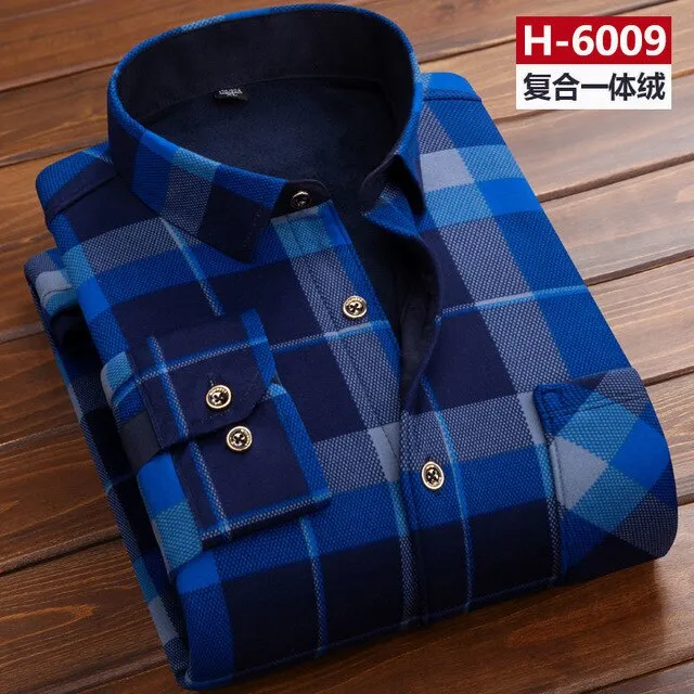 Men thermal shirt Winter Thick Flannel Warm Plaid Dress Shirts Long Sleeve Men's Work Shirts Casual Slim Fit thermo shirts 6XL